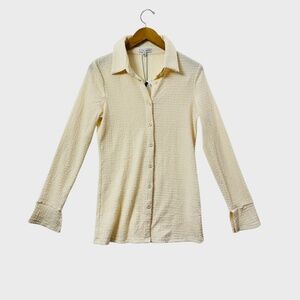 Miou Muse Womens Button Down Lightweight Shirt Waffled Small Casual Y2K Preppy